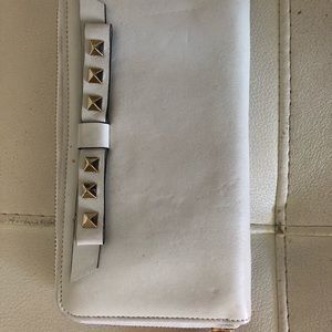 Valentino gold studded white zip around wallet